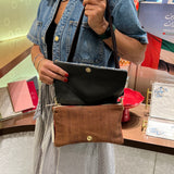 Metallic Brown and Leopard Print Leather Clutch