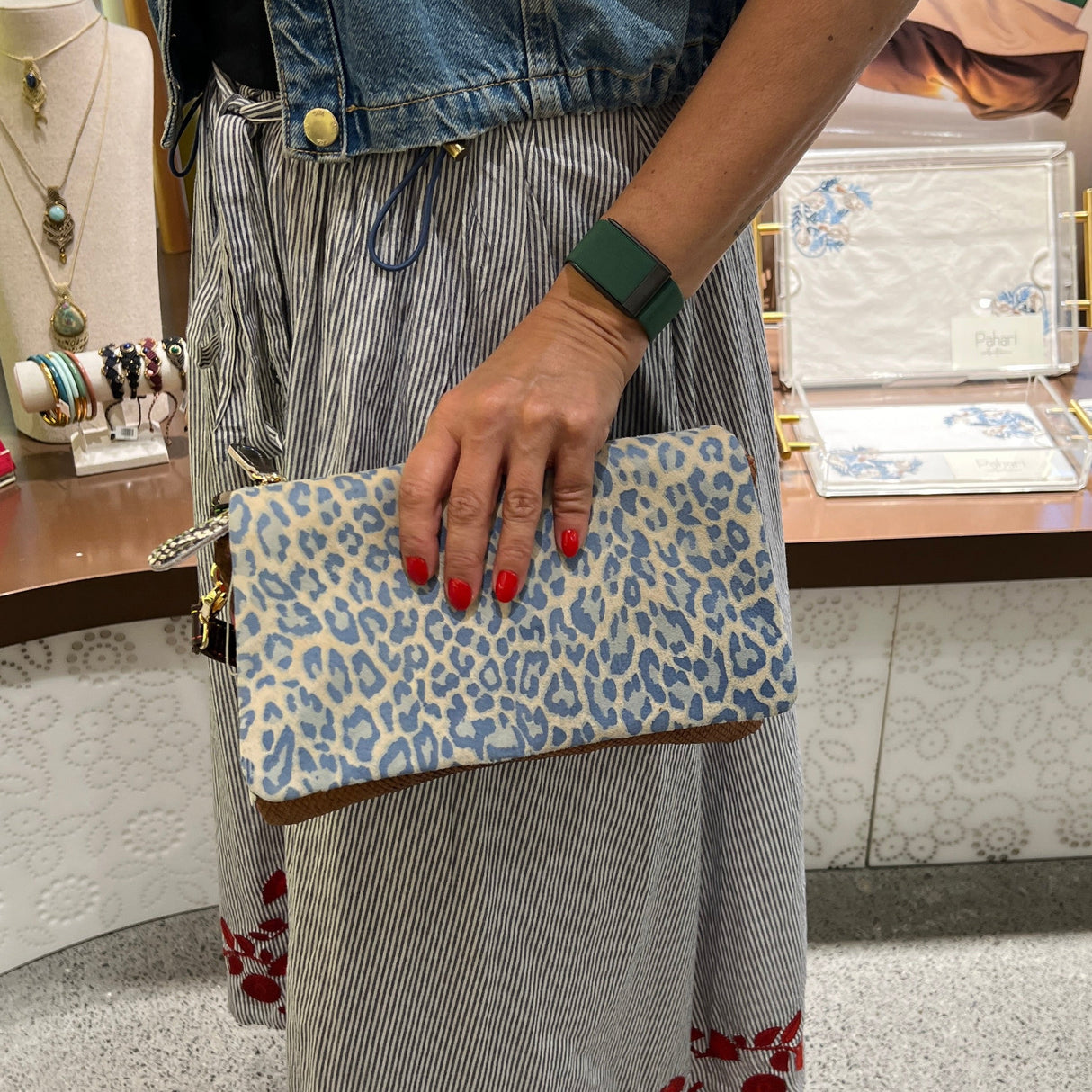 Metallic Brown and Leopard Print Leather Clutch
