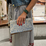 Metallic Brown and Leopard Print Leather Clutch