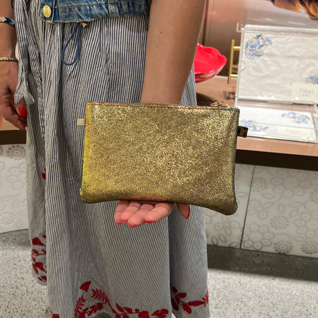 Metallic Gold and Snakeskin Leather Clutch