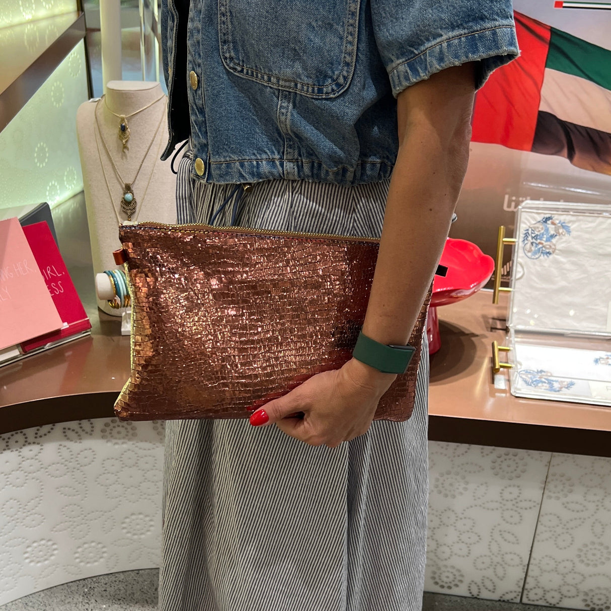 Sleek Metallic Bronze Leather Clutch