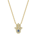 Kefi Jewelry 18k Yellow Gold Pave Hamsa Blue Sapphire Necklace