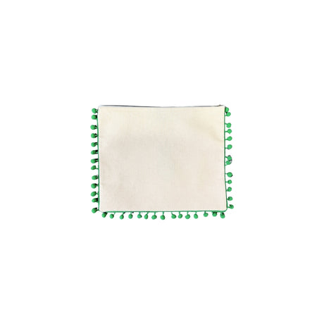 Mellow Canvas Green Pom Pom Pouch with Embroidered Pineapple