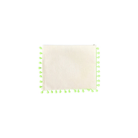 Mellow Canvas Neon Green Pom Pom Pouch with Embroidered Sunkissed