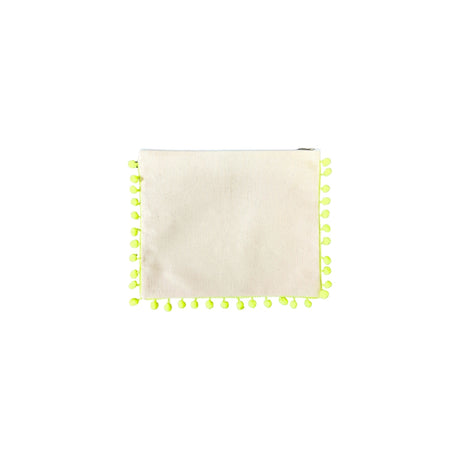 Mellow Canvas Neon Yellow Pom Pom Pouch with Embroidered Sun