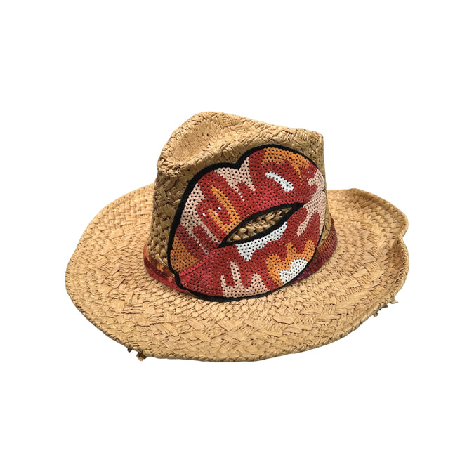 Lips Embellished Vibrant Straw Hat