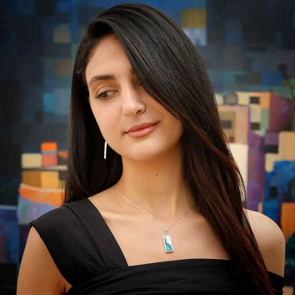 Beach and Sea Necklace Micro Mosaic Jewelry Made of 925 Silver