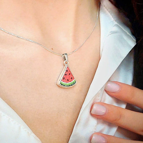 Watermelon Necklace Micro Mosaic Jewelry Made of 925 Silver