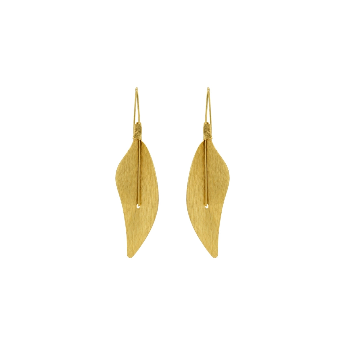 Rima Design Golden Willow Leaf Drop Earrings gold plated front view with leaf inspired design
