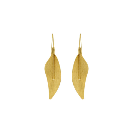 Rima Design Golden Willow Leaf Drop Earrings gold plated front view with leaf inspired design