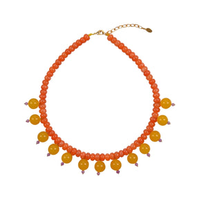 Vishnu Semi-Precious Stones Orange Cherries Beaded Necklace