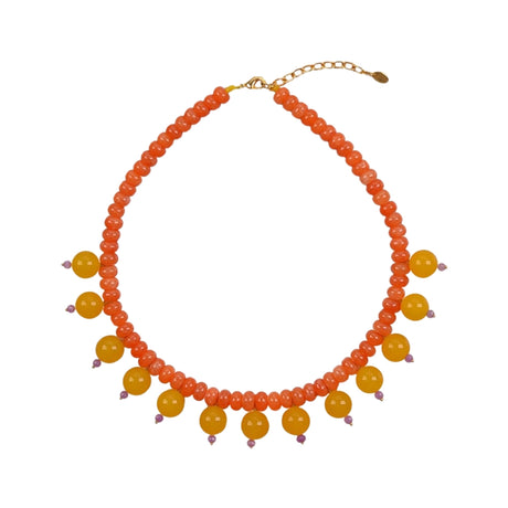 Vishnu Semi-Precious Stones Orange Cherries Beaded Necklace