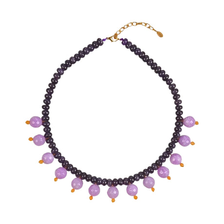 Vishnu Semi-Precious Stones Purple Cherries Beaded Necklace