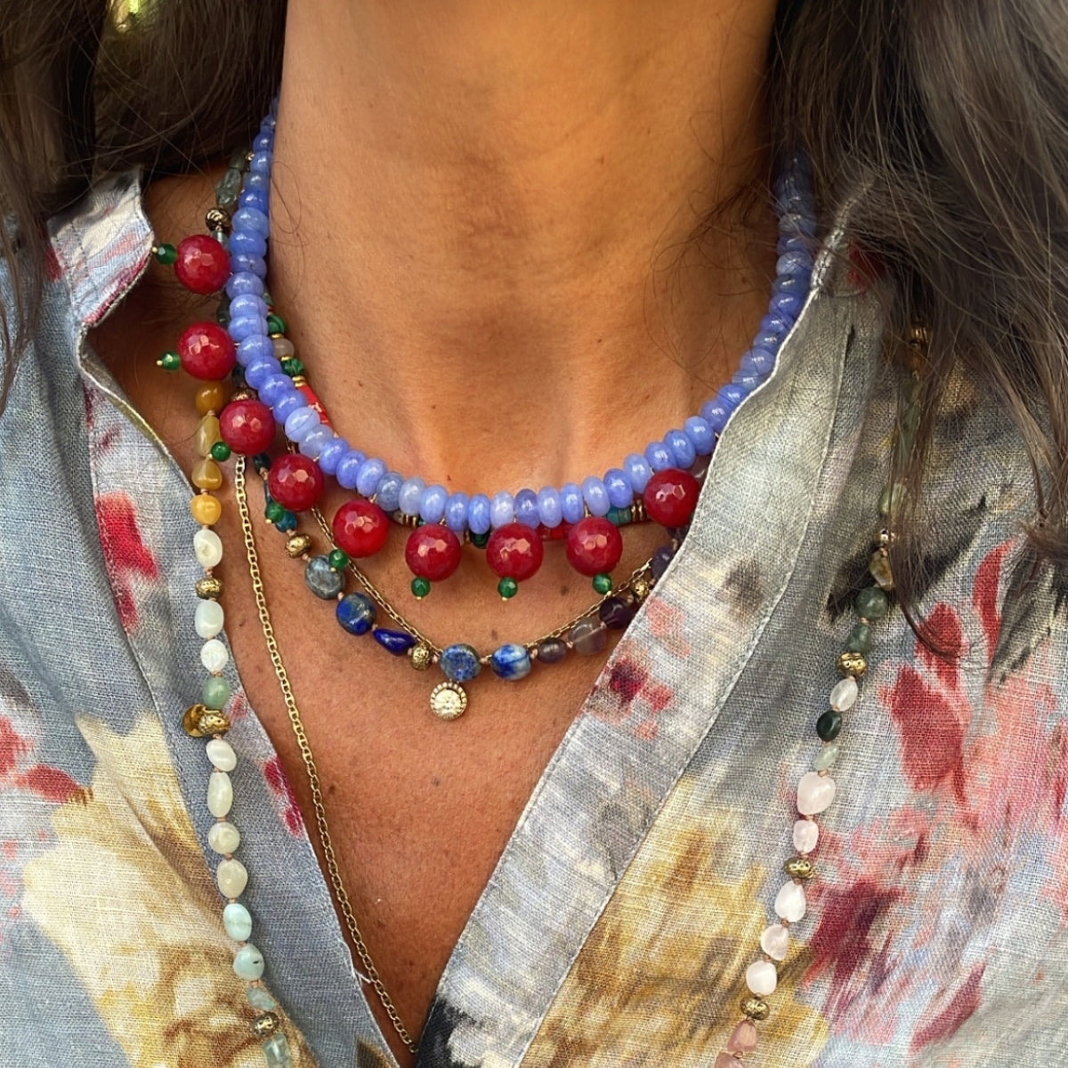 Vishnu Semi-Precious Stones Purple Cherries Beaded Necklace