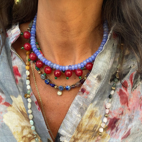 Vishnu Semi-Precious Stones Purple Cherries Beaded Necklace