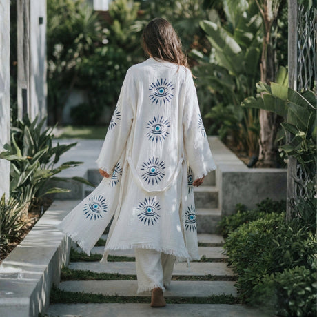 Zerla Studio Ivory and Blue Aegis Kimono