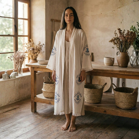 Zerla Studio Ivory and Blue Aegis Kimono
