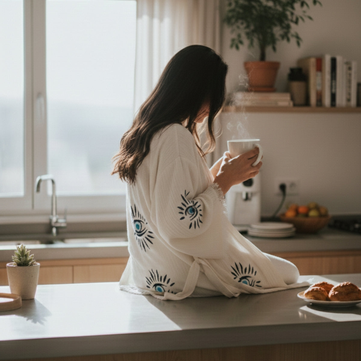 Zerla Studio Ivory and Blue Aegis Kimono