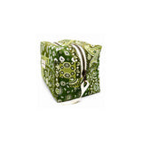 Side view of the Cofin Paris Large Louise Green Bandana Toiletry Bag showing the side loop handle and zip closure.
