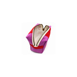 Open top view of the Cofin Paris Paola Striped pouch revealing its interior lined with waterproof fabric.