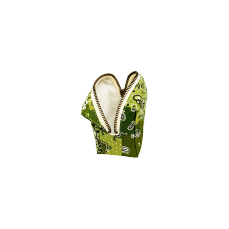 Open top view of the Cofin Paris XS Louise Green Bandana Pouch displaying the white waterproof lining inside the compact bag.