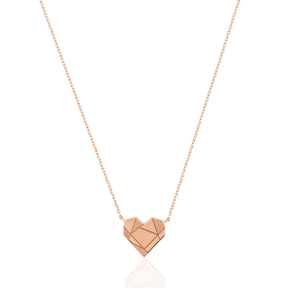 By Delcy 18k Pink Gold Folding Heart Beats Necklace
