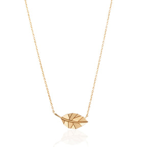 By Delcy 18k Pink Gold Origami Leaf Necklace