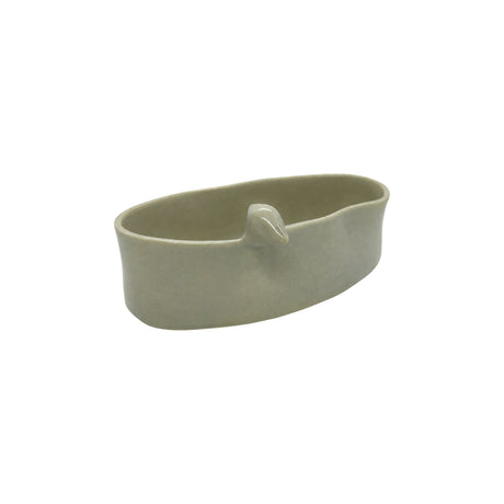 Side view highlighting the elongated oval shape and smooth grey glaze of Nayla's Ceramics birdie ceramic bowl