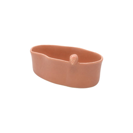 Side view highlighting the organic wavy rim and warm blush glaze of Nayla's Ceramics oval birdie bowl