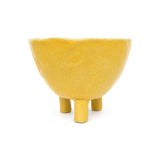 Back view of yellow footed glaze handmade pottery bowl on three legs by Nayla's Ceramics
