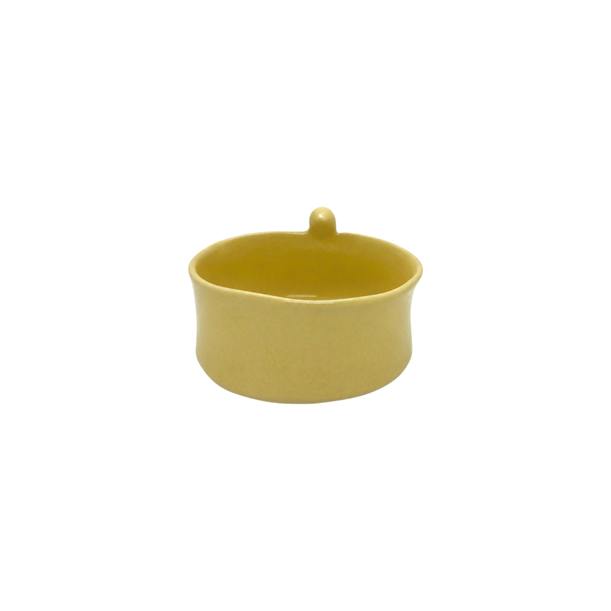 Angled view showing the interior and bird accent of Nayla's Ceramics yellow ceramic snack bowl