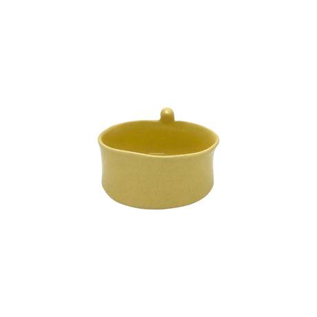 Angled view showing the interior and bird accent of Nayla's Ceramics yellow ceramic snack bowl