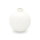 Back view of the smooth white ceramic pomegranate accent showcasing its clean silhouette and gold rimmed top spout.