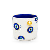 Top-down view of the Noorena Mallacio Evil Eye ceramic vase highlighting the deep cobalt blue gloss interior glaze.