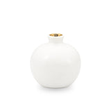 Back view of the smooth white ceramic pomegranate accent showcasing its clean silhouette and gold rimmed top spout.