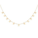 Orchid Jewelry 18k yellow gold choker necklace adorned with cascading pave diamond and polished gold tilted bar charms