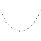 Orchid Jewelry 18k yellow gold fine choker necklace featuring metallic grey star beads and geometric station accents