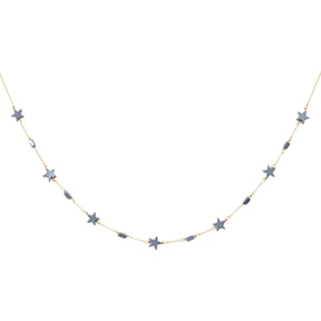 Orchid Jewelry 18k yellow gold fine choker necklace featuring metallic grey star beads and geometric station accents