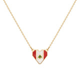 Orchid Jewelry 18k yellow gold geometric heart pendant necklace with red, white, and green enamel Lebanese flag and cedar tree motif