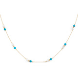 Orchid Jewelry 18k yellow gold choker featuring station clusters of blue turquoise beads, white pearls, and gold accent spheres