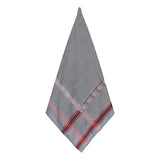 Full flat layout of SEP grey keffiyeh scarf showing red striped borders and hand-embroidered V-shape corner detailing