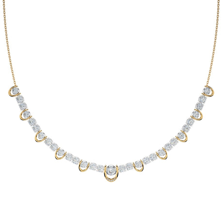 14k gold necklace with graduated round lab-grown diamonds set in open prong settings along a delicate cable chain, fine jewelry with IGI certification