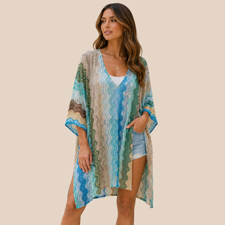 you and eye ocean wave knit short kaftan front view