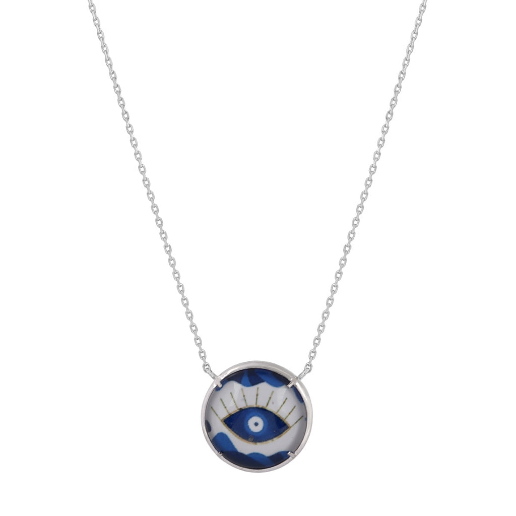 You & Eye 18k White Gold Round Blue Evil Eye Necklace | Boom & Mellow