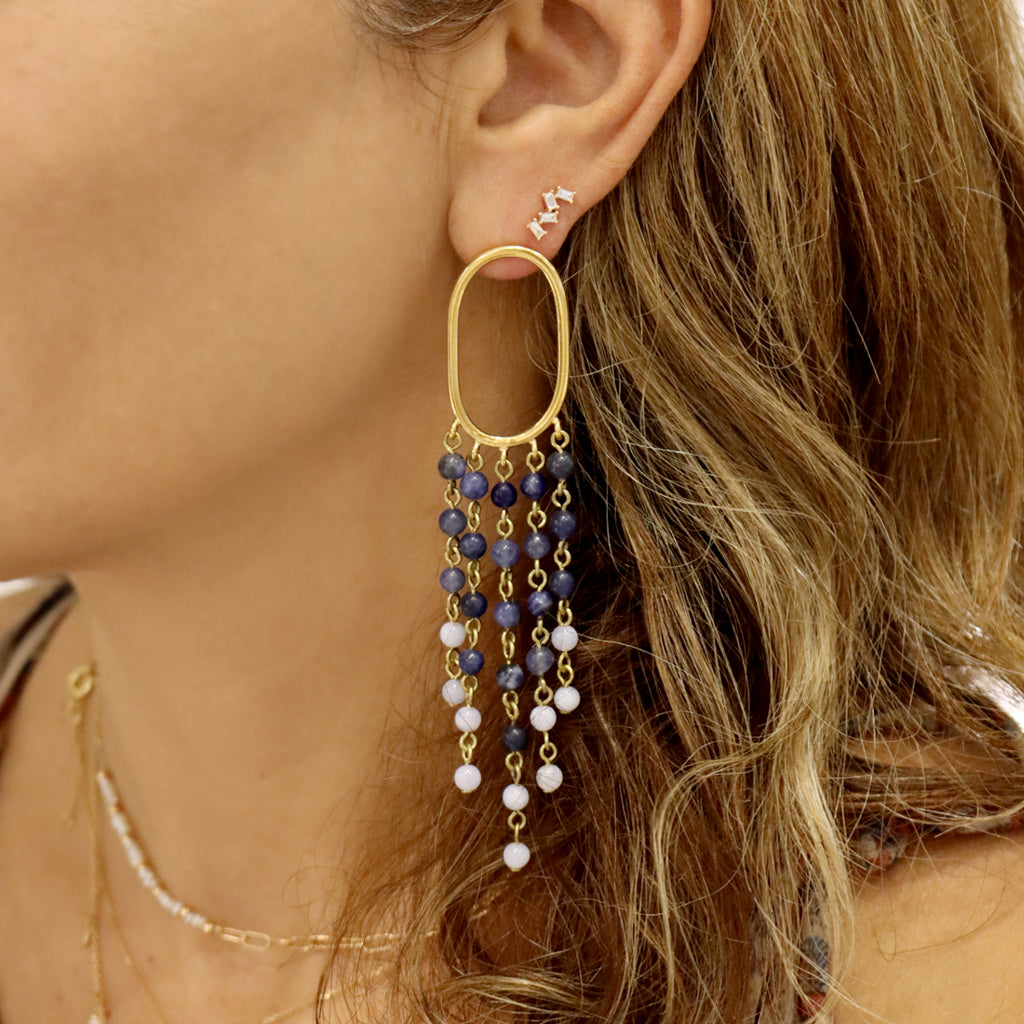 Melissa Kandiyoti Sodalite and Chalcedony Beads Drop Earrings | Boom & Mellow