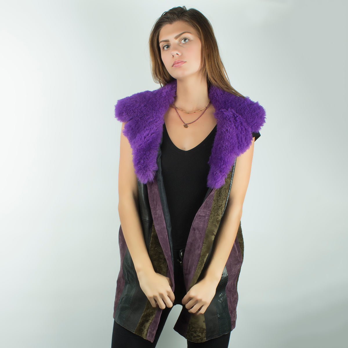 Enes Patchwork Gilet Aubergine Jacket