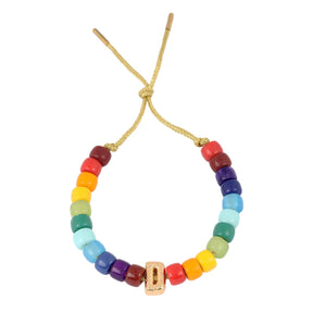 Open Heart Initial Colorful Beads Bracelet