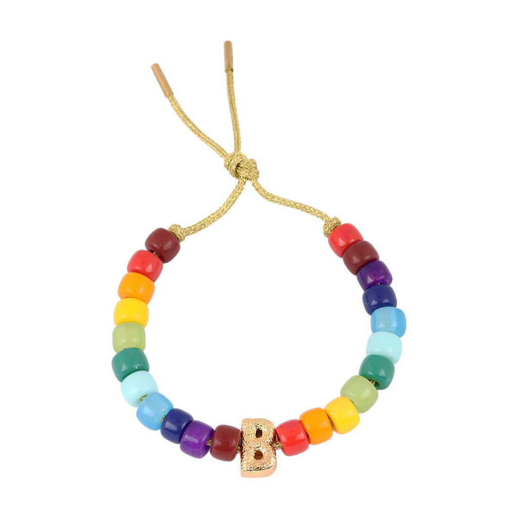 Open Heart Initial Colorful Beads Bracelet | Boom & Mellow