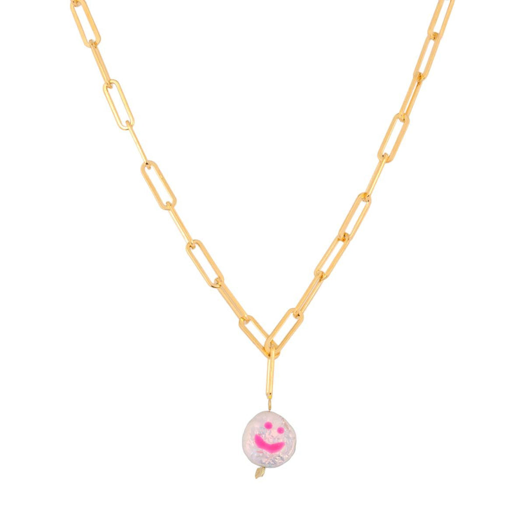 Sorbet Island Neon Pink Happy Face Necklace | Boom & Mellow
