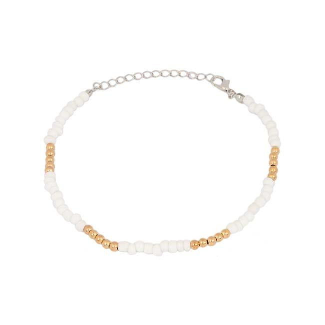 Open Heart White and Gold Seed Bead Anklet | Boom & Mellow